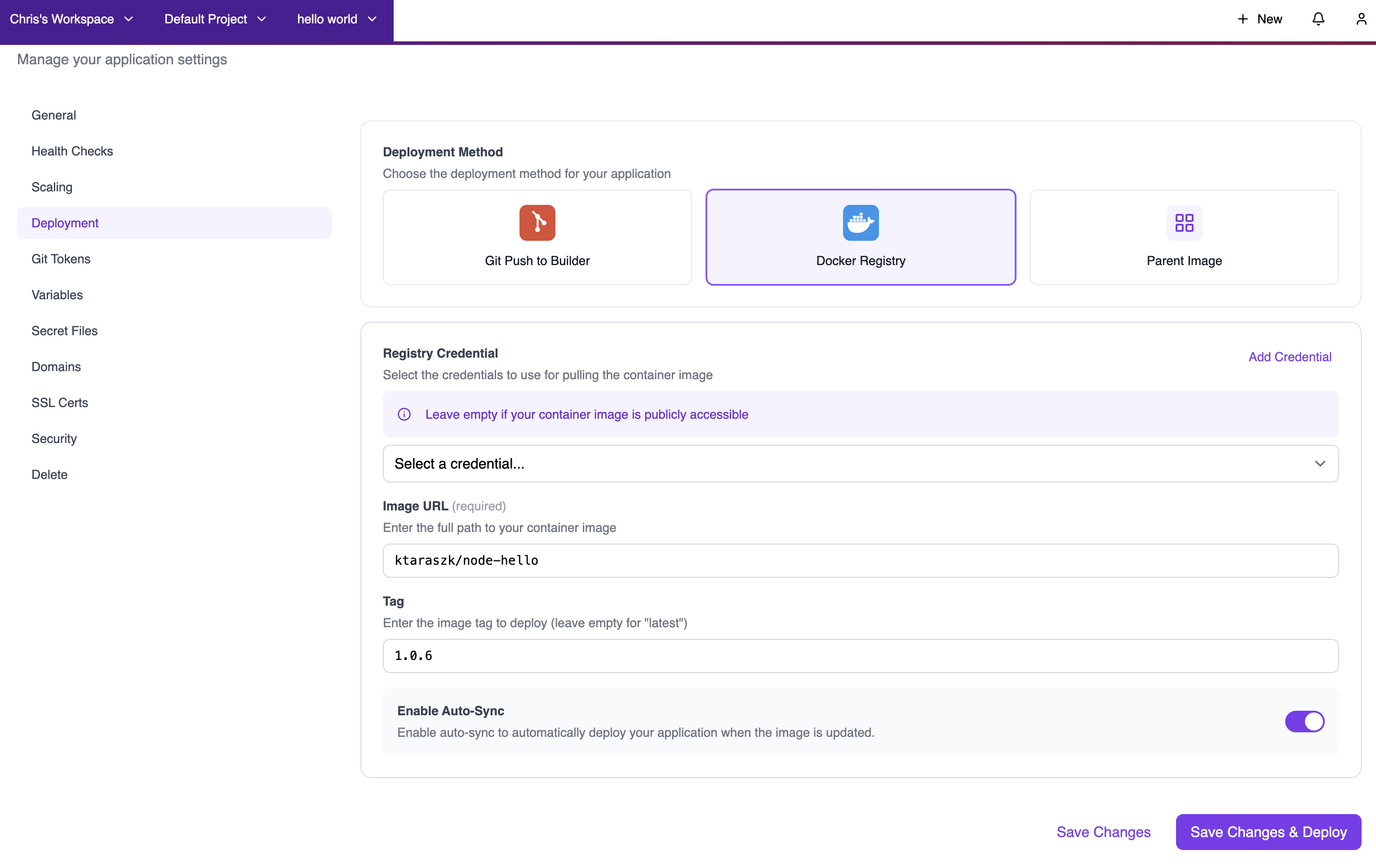 Application Deployment Settings